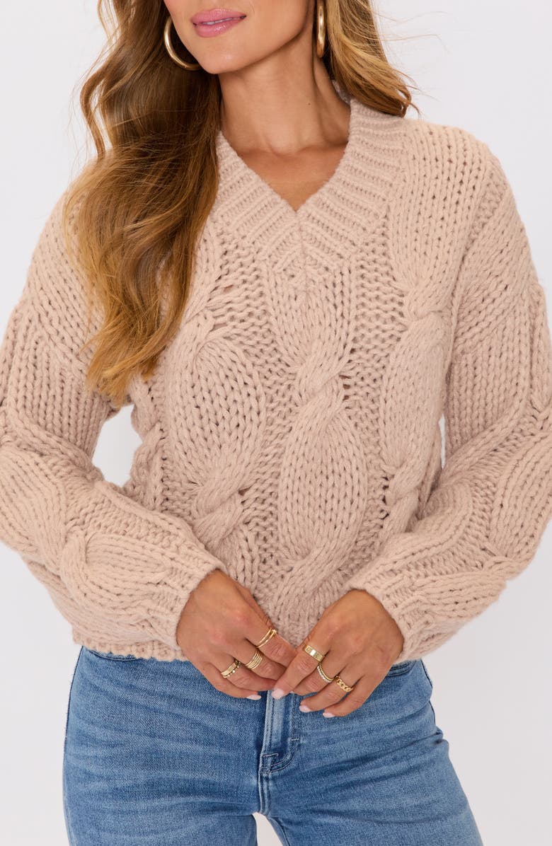 VICI Collection Josephine Chunky V-Neck Sweater, Alternate, color, Taupe
