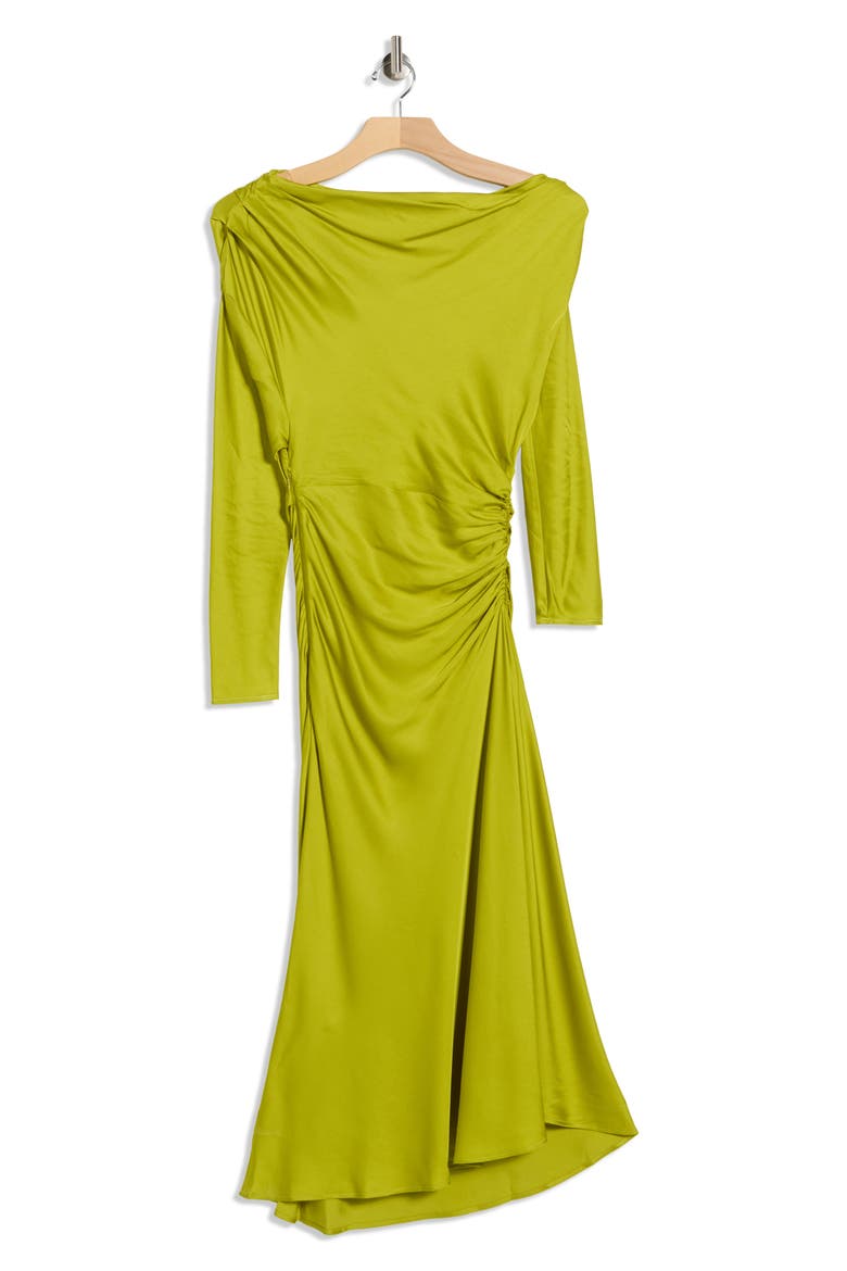 Piper Asymmetric Long Sleeve Dress, Alternate, color, GREEN AMBER