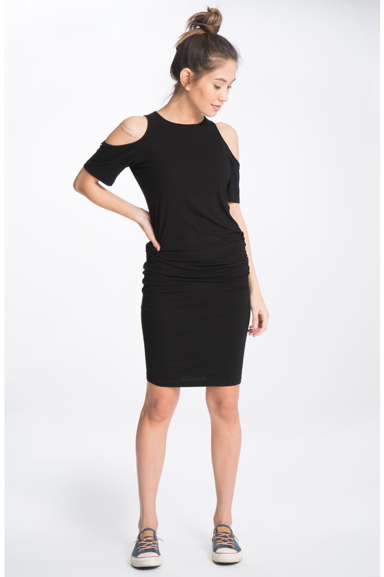 Cold-Shoulder Maternity Dress, Alternate, color, BLACK