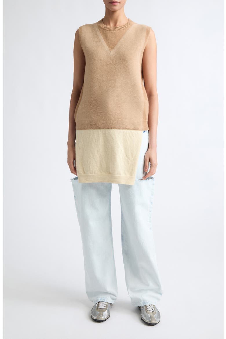 Fuse Trompe L'Oeil Virgin Wool Sweater Vest, Alternate, color, CAMEL/ ECRU