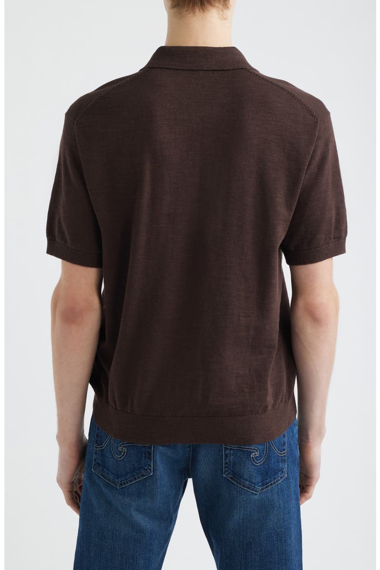 Johnny-Collar Cotton Slub Sweater Polo, Alternate, color, COFFEE BEAN