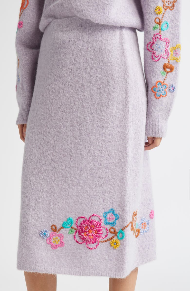 YanYan Fafa Floral Embroidered Alpaca & Wool Blend Pencil Skirt, Alternate, color, Lilac