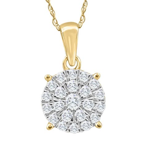 3/8Ct TW Diamond Halo 9mm Round Pendant Gold Women's Necklace 18"