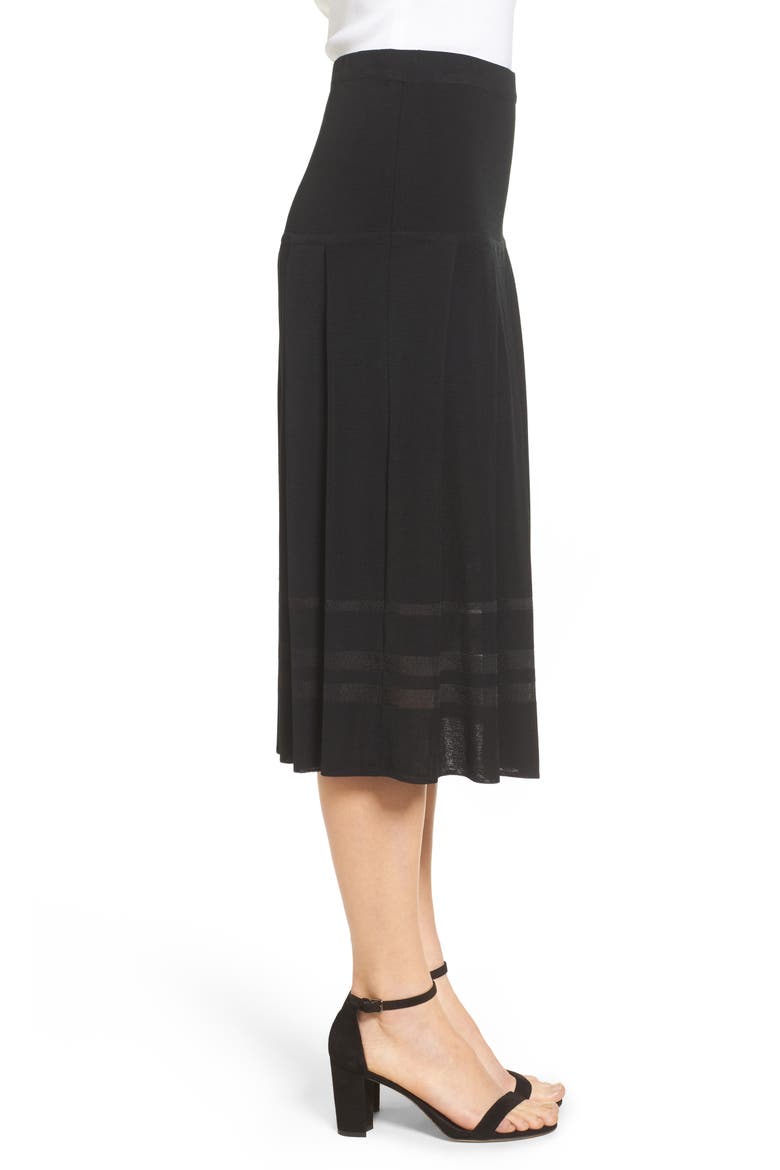 Pleated Midi Skirt, Alternate, color, BLACK