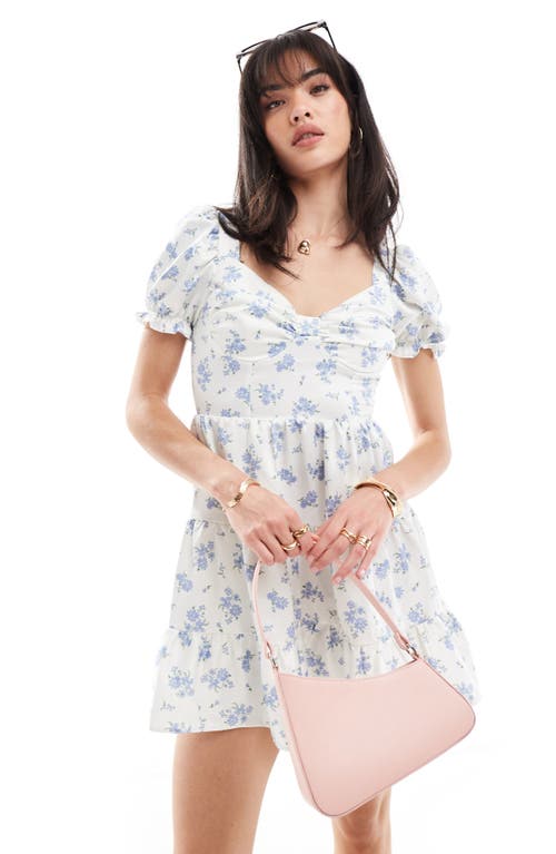 Miss Selfridge Satin Lace Up Back Ruffle Hem Mini Dress In Floral Print-multi In White Multi