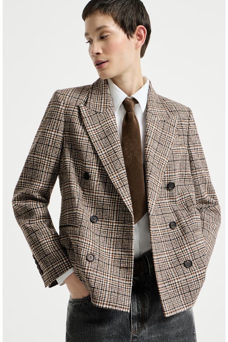Alpaca and wool Prince of Wales blazer with monili, Alternate, color, Brown