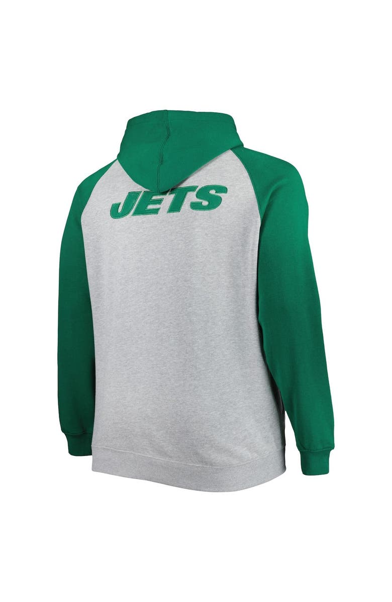 PROFILE Men's Heather Gray New York Jets Big & Tall Fleece Raglan Full-Zip Hoodie Jacket, Alternate, color, 