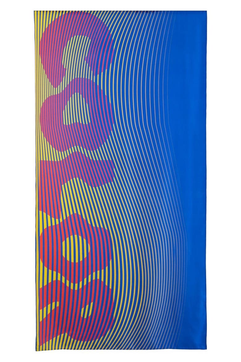 Color Print Long Scarf, Alternate, color, SILK BLUE