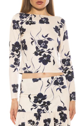 Alexia Admor Dahlia Boat Neck Top In Blue Floral
