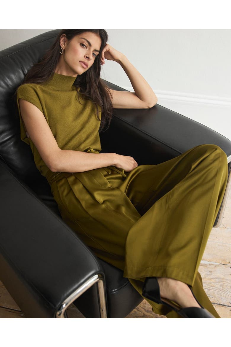 Satin Wide Leg Trousers, Alternate, color, Green