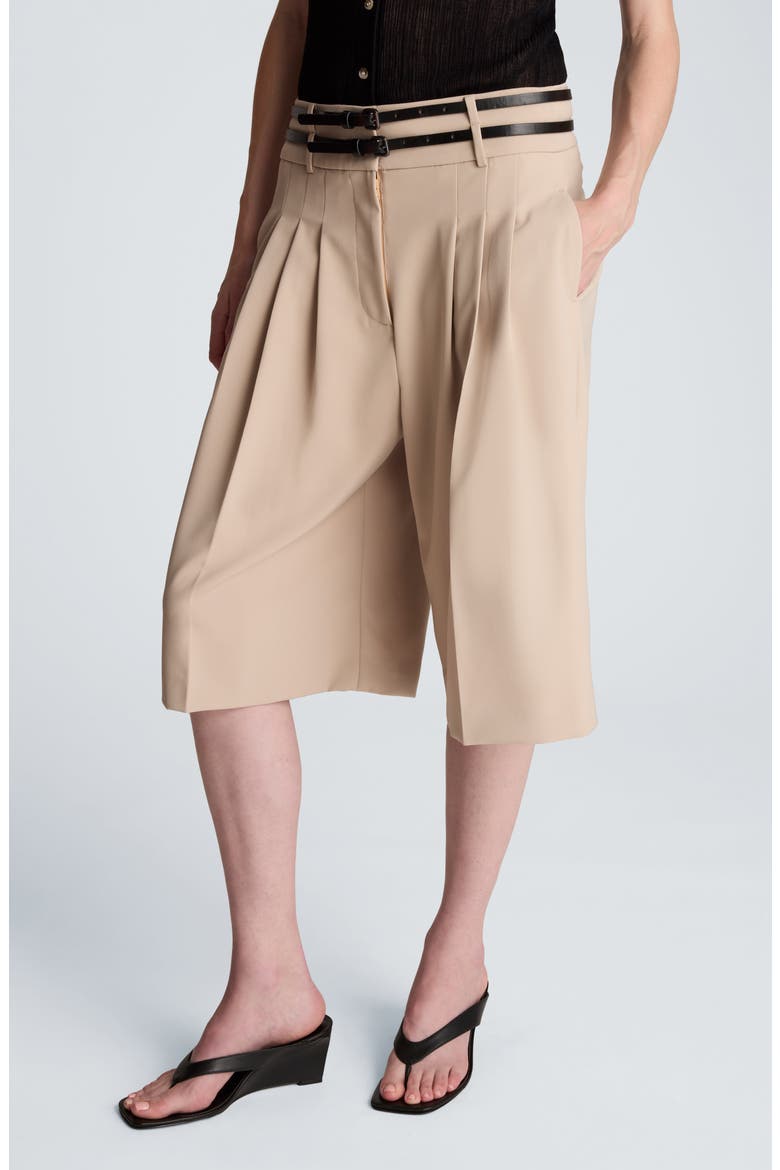 Belted Pleated Bermuda Shorts, Alternate, color, TIMELESS TAUPE