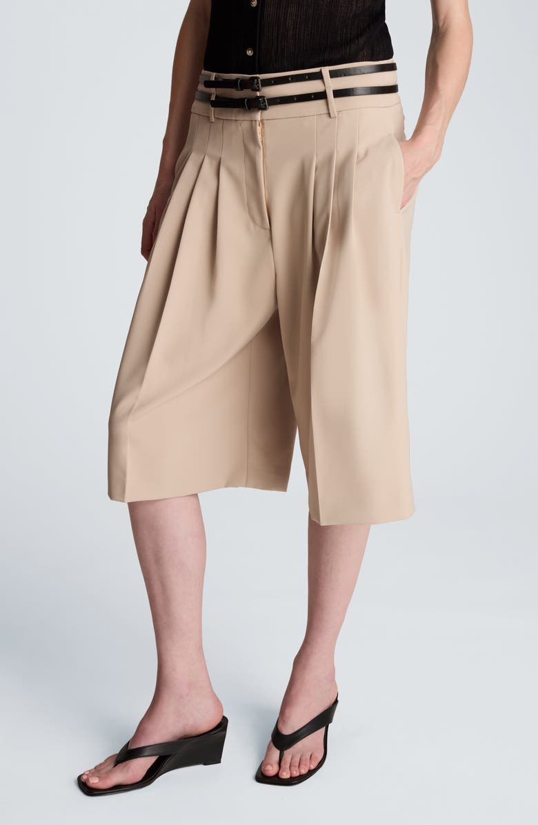 Kenneth Cole Belted Pleated Bermuda Shorts, Alternate, color, Timeless Taupe