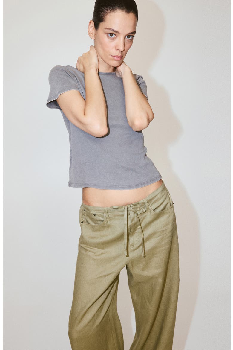 Bow Linen Pants, Alternate, color, KHAKI GREEN