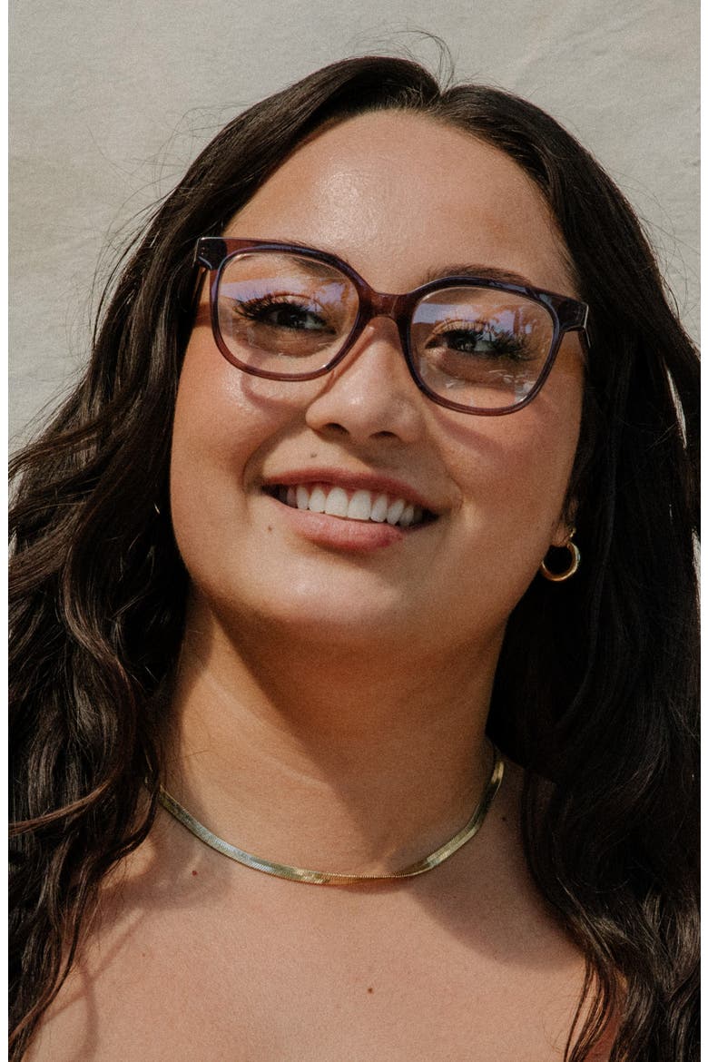 Lahela 52mm Low Nose Bridge Medium Width Square Optical Glasses, Alternate, color, CARIBBEAN CONCH / CLEAR LENSES