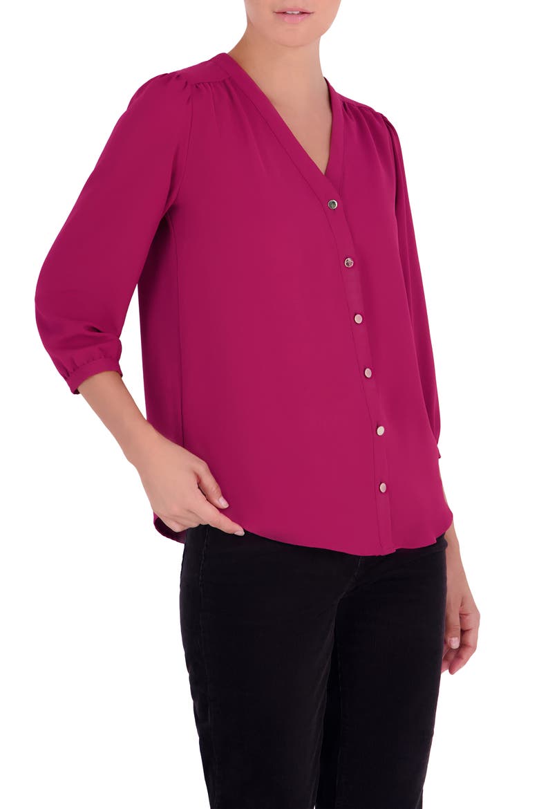 Button Detail Crepe Blouse, Alternate, color, BERRY RED