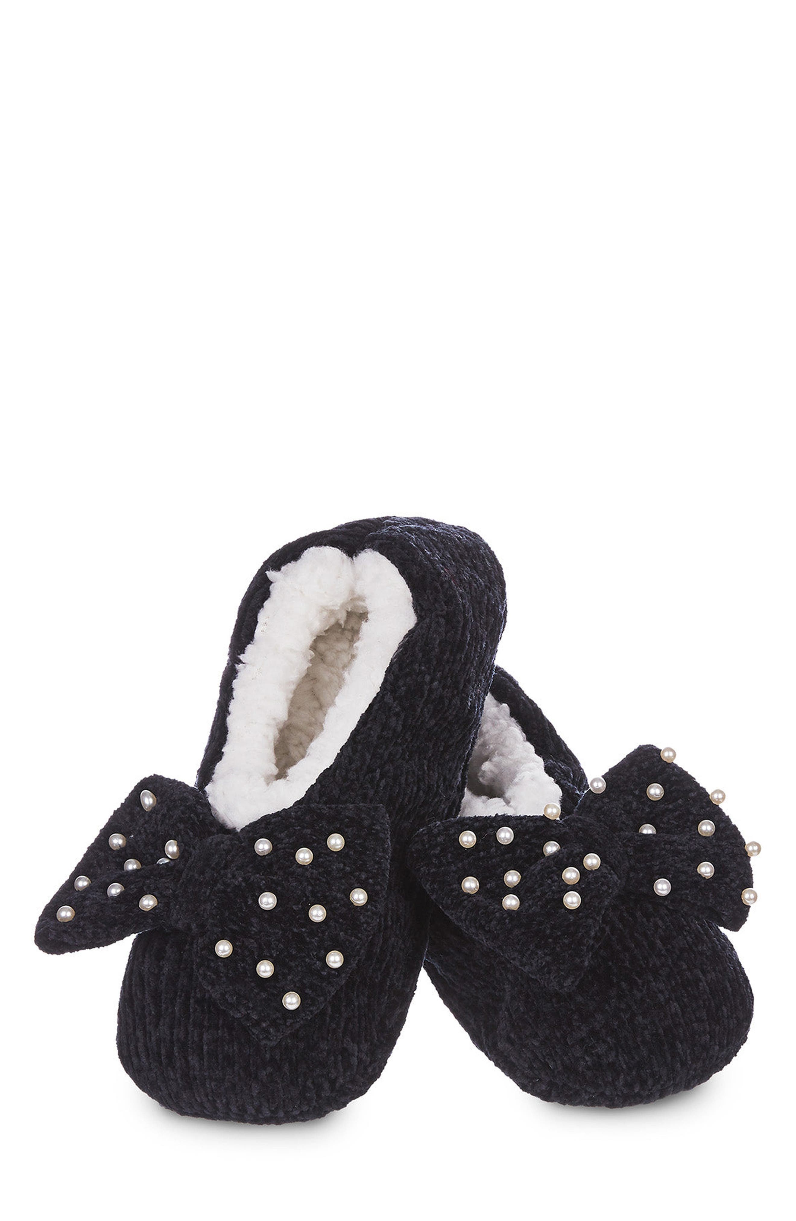 Precious Pearls Chenille Slipper Socks, Main, color, BLACK