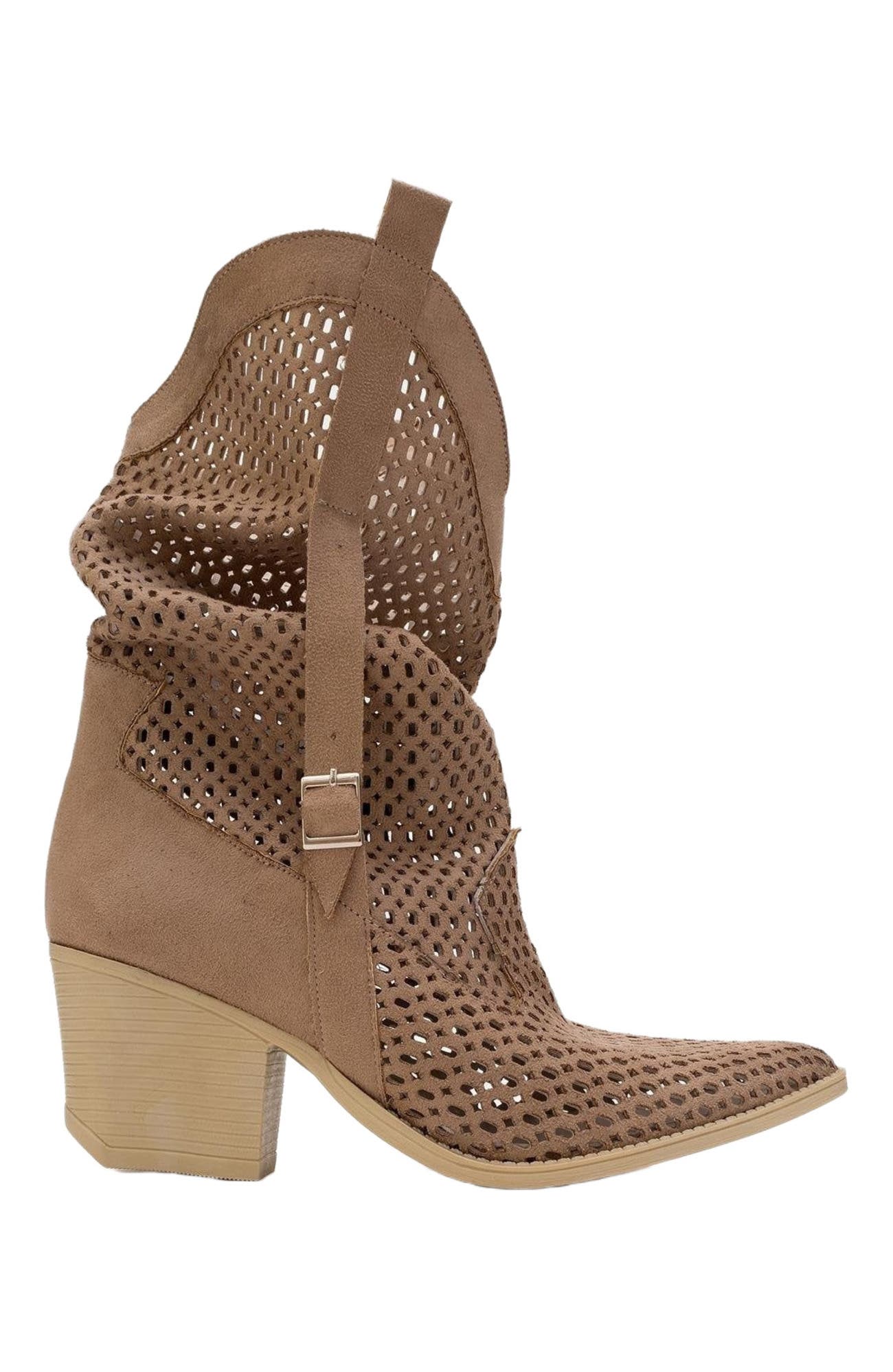 Larry Western Cut-Out Summer Boots, Alternate, color, Dark Beige Faux Leather
