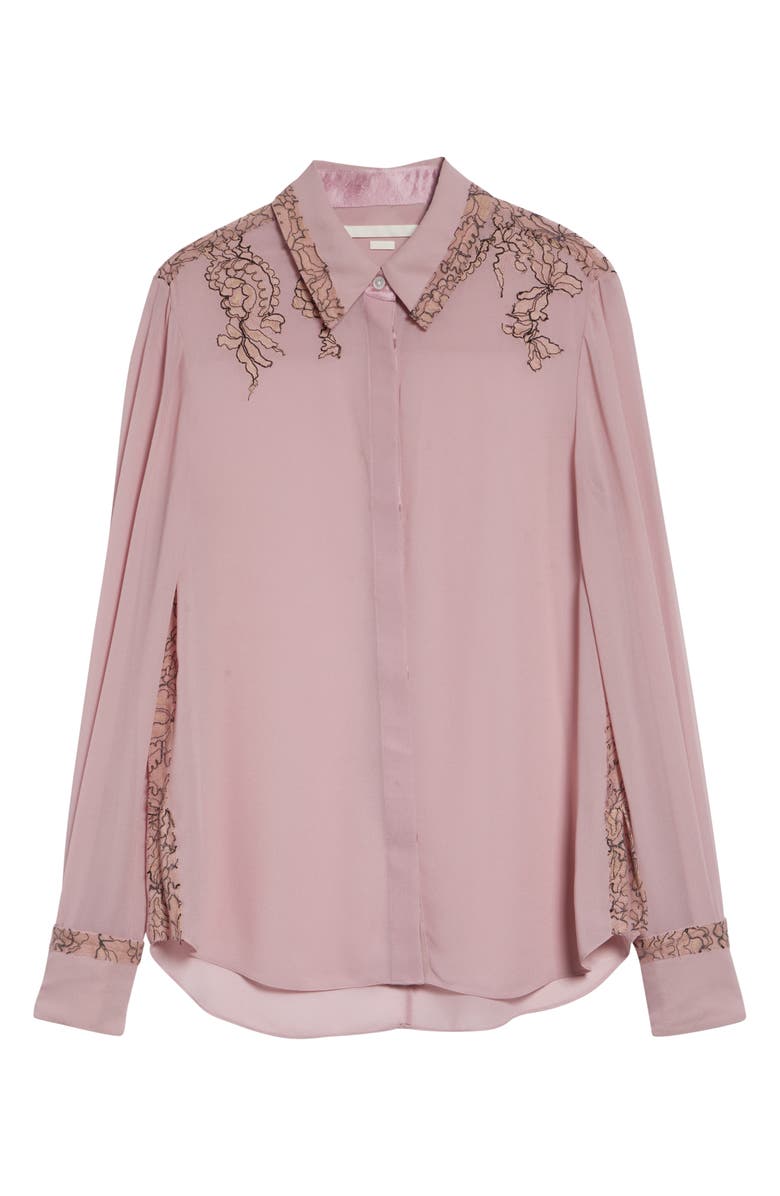 Jason Wu Collection Lace Trim Georgette Button-Up Shirt, Alternate, color, Peony