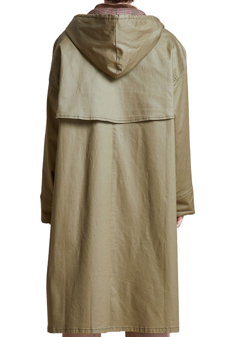 Hooded Water Resistant Waxed Cotton Blend Coat, Alternate, color, OLIVE
