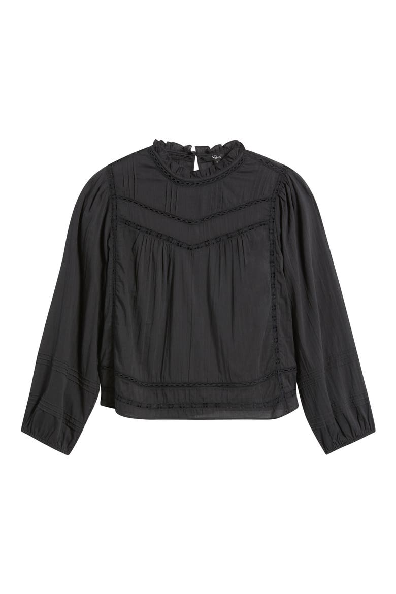 Reyna Lace Inset Cotton Peasant Top, Alternate, color, BLACK