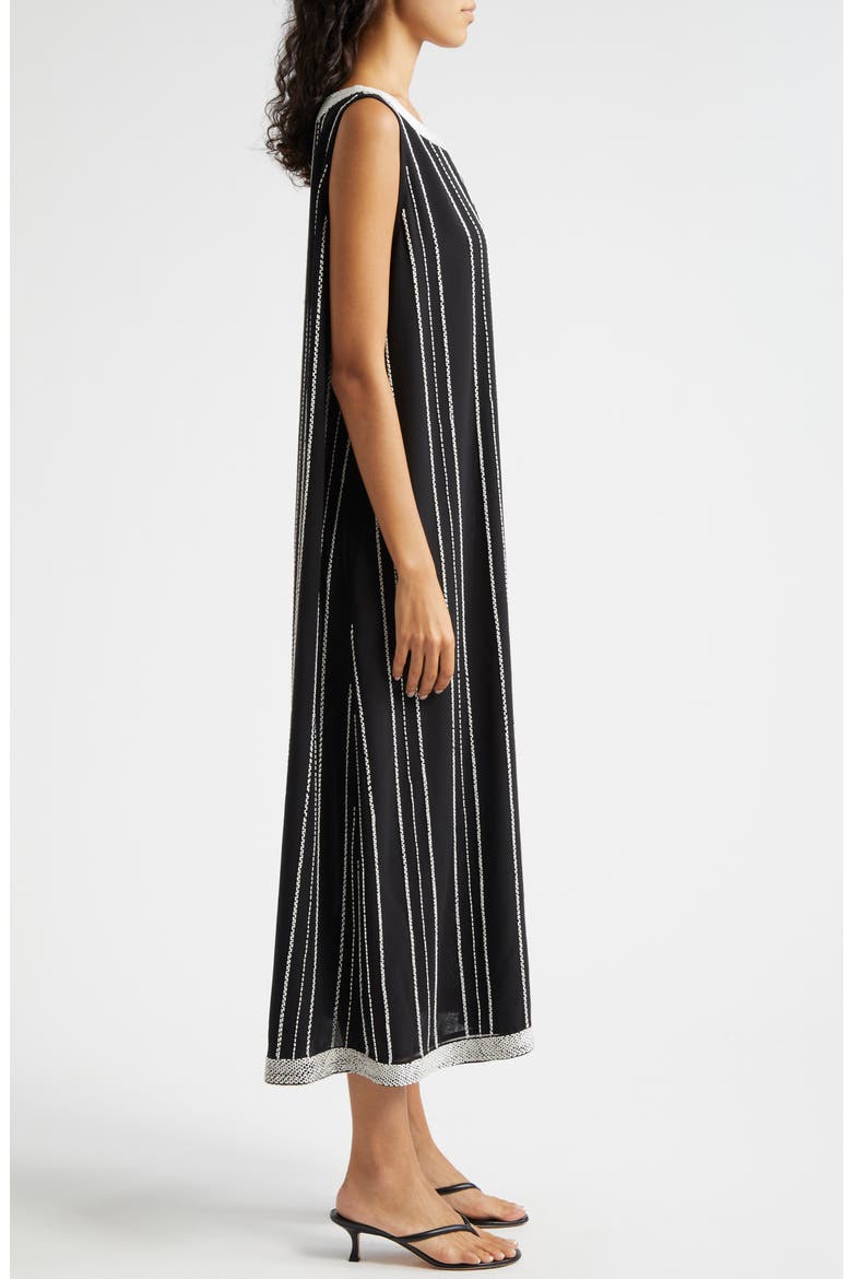 Daisy Bead Stripe Embellished Midi Dress, Alternate, color, BLACK WHITE