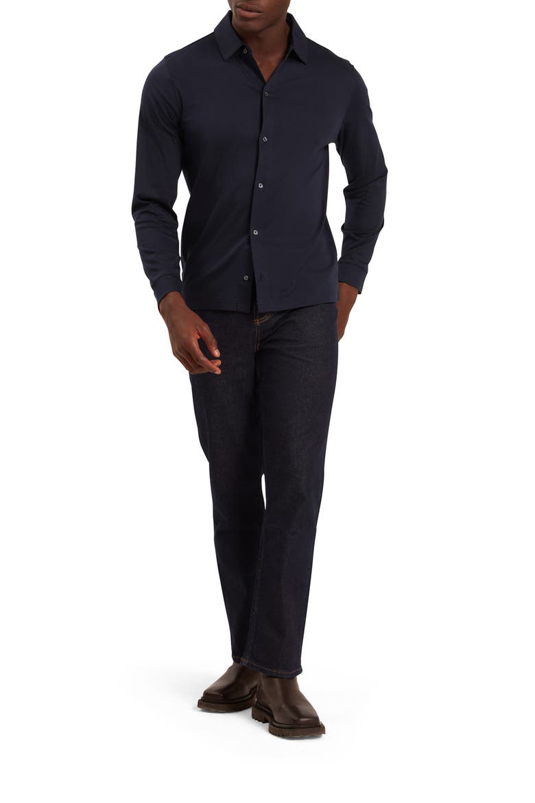 Quillon Navy Knit Cotton Button-Up Shirt, Alternate, color, NAVY
