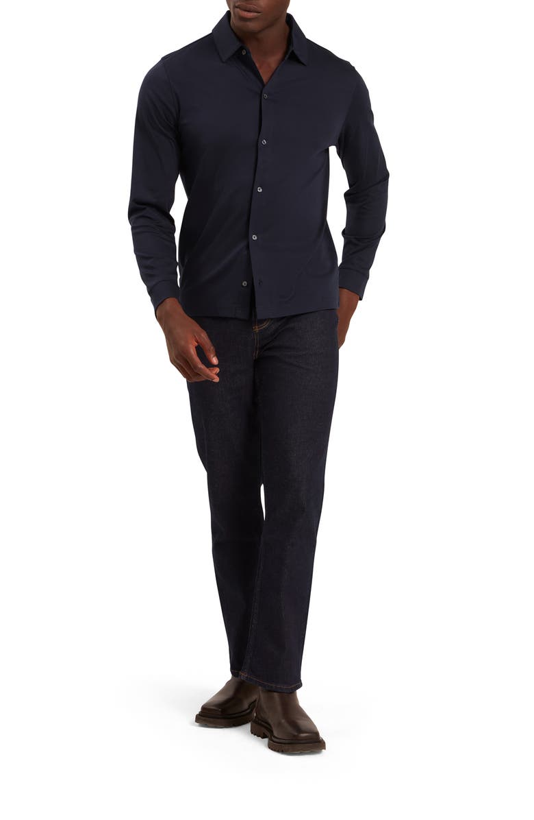 Ted Baker Quillon Navy Knit Cotton Button-Up Shirt, Alternate, color, Navy