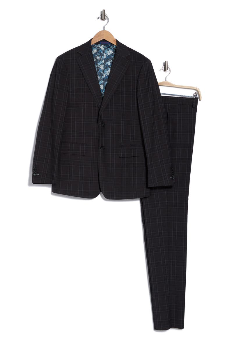 Plaid Trim Fit Notch Lapel Two-Piece Suit, Alternate, color, GREY