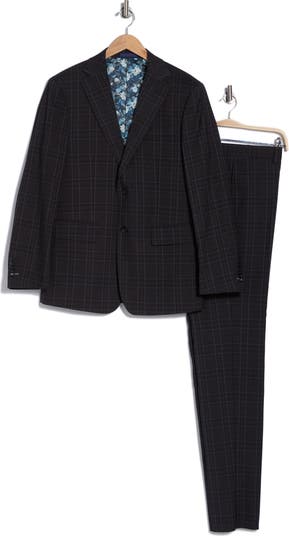 Plaid Trim Fit Notch Lapel Two-Piece Suit