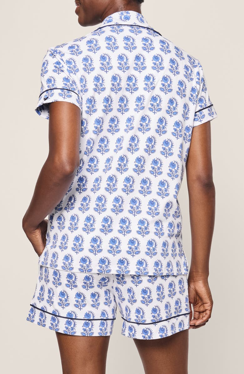 Petite Plume Print Pima Cotton Short Pajamas, Alternate, color, Blue