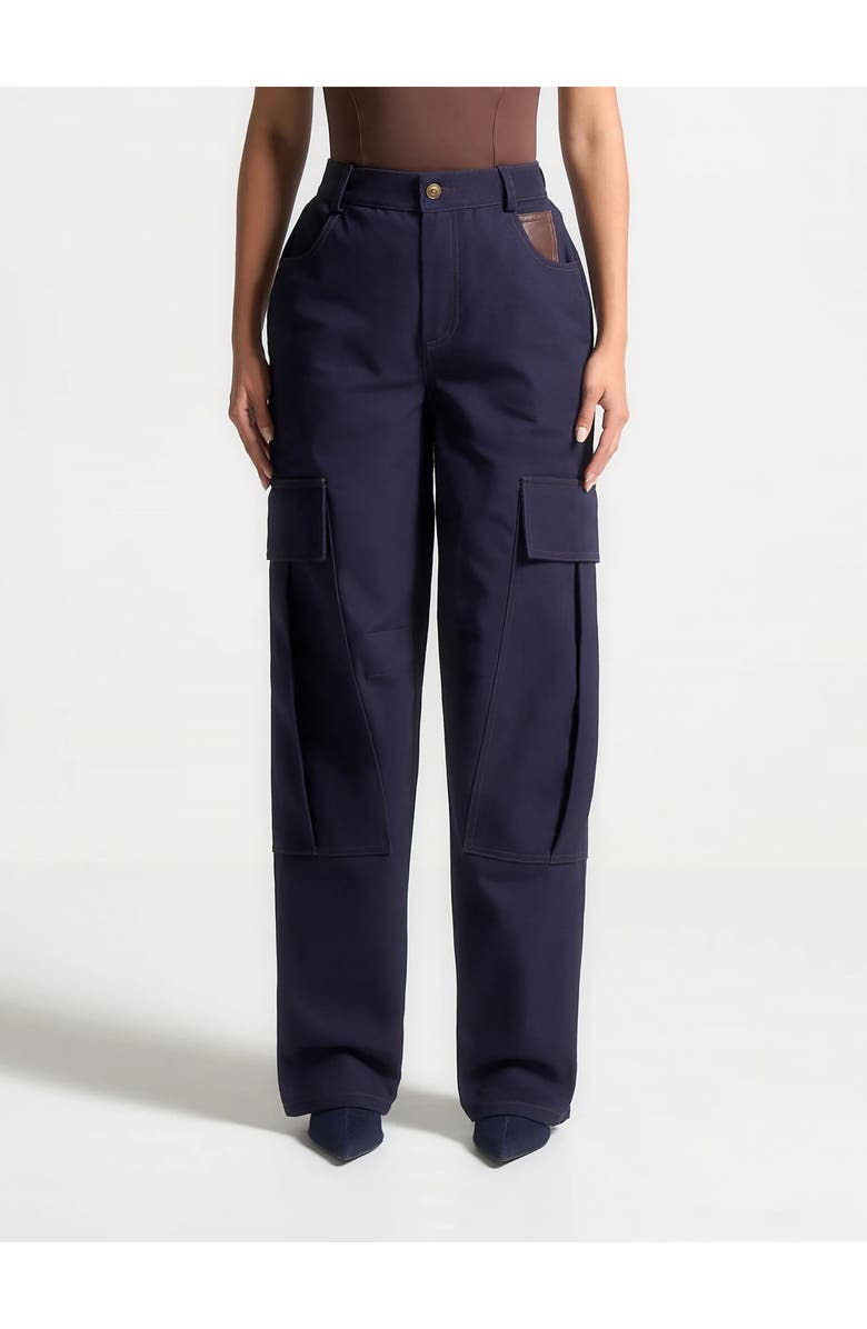 Manière De Voir High Rise Drill Cargo Pants, Alternate, color, Indigo