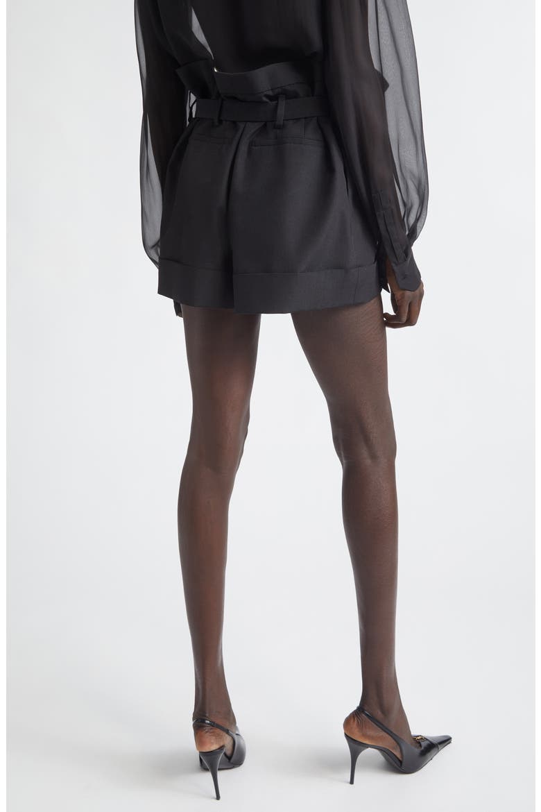 Paperbag Waist Mohair & Wool Shorts, Alternate, color, NOIR
