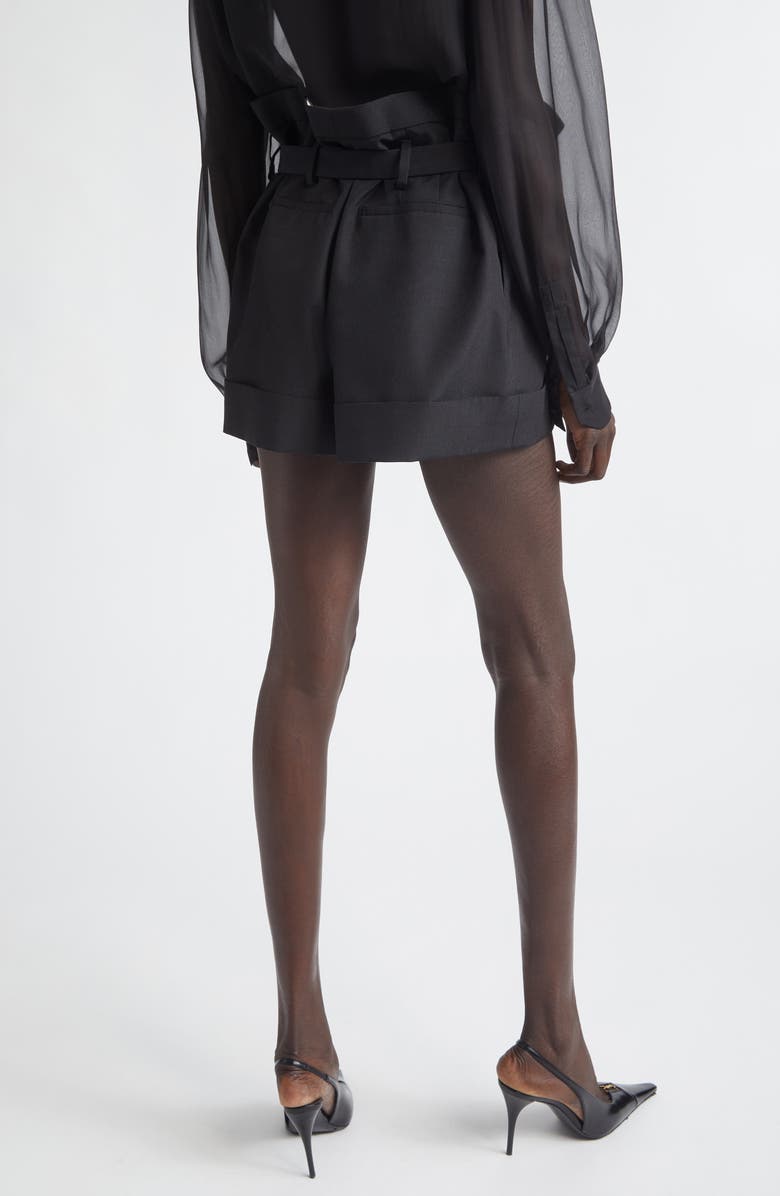 Saint Laurent Paperbag Waist Mohair & Wool Shorts, Alternate, color, Noir
