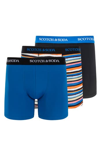 Scotch & Soda Assorted 3-pack Stretch Boxer Briefs In Black/blue