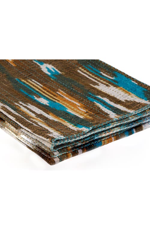 Taj Hotel Vintage Cotton Kantha Throw Blanket In Multi Brown Blue