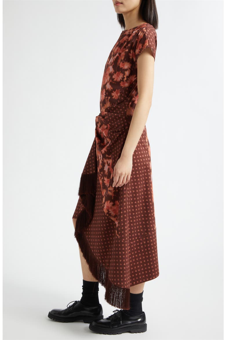 Desert Flower Mixed Print Asymmetric Hem Cotton Dress, Alternate, color, RUST MULTI