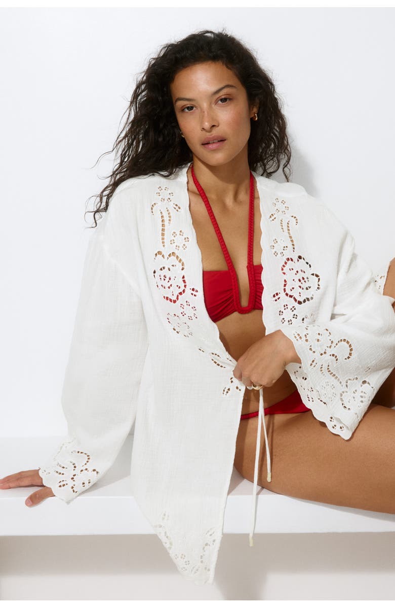 H&M Cotton Muslin Beach Kaftan, Alternate, color, White