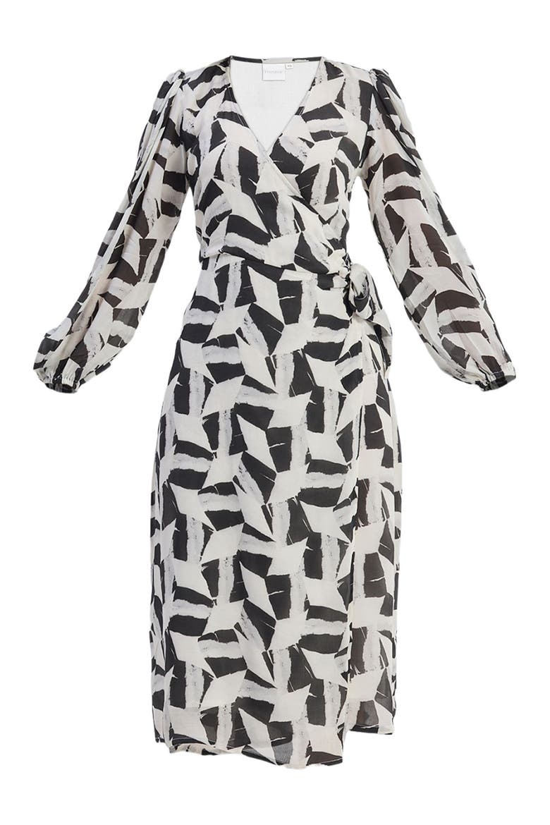 Midi Wrap Dress in Abstract Mosaic, Alternate, color, Noir Shadows