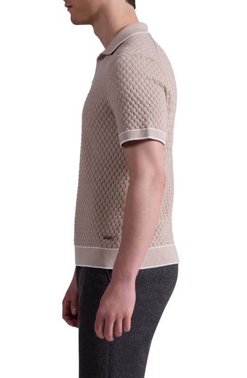 Bugatchi Johnny Collar Basket Stitch Cotton Blend Polo Sweater In Nude