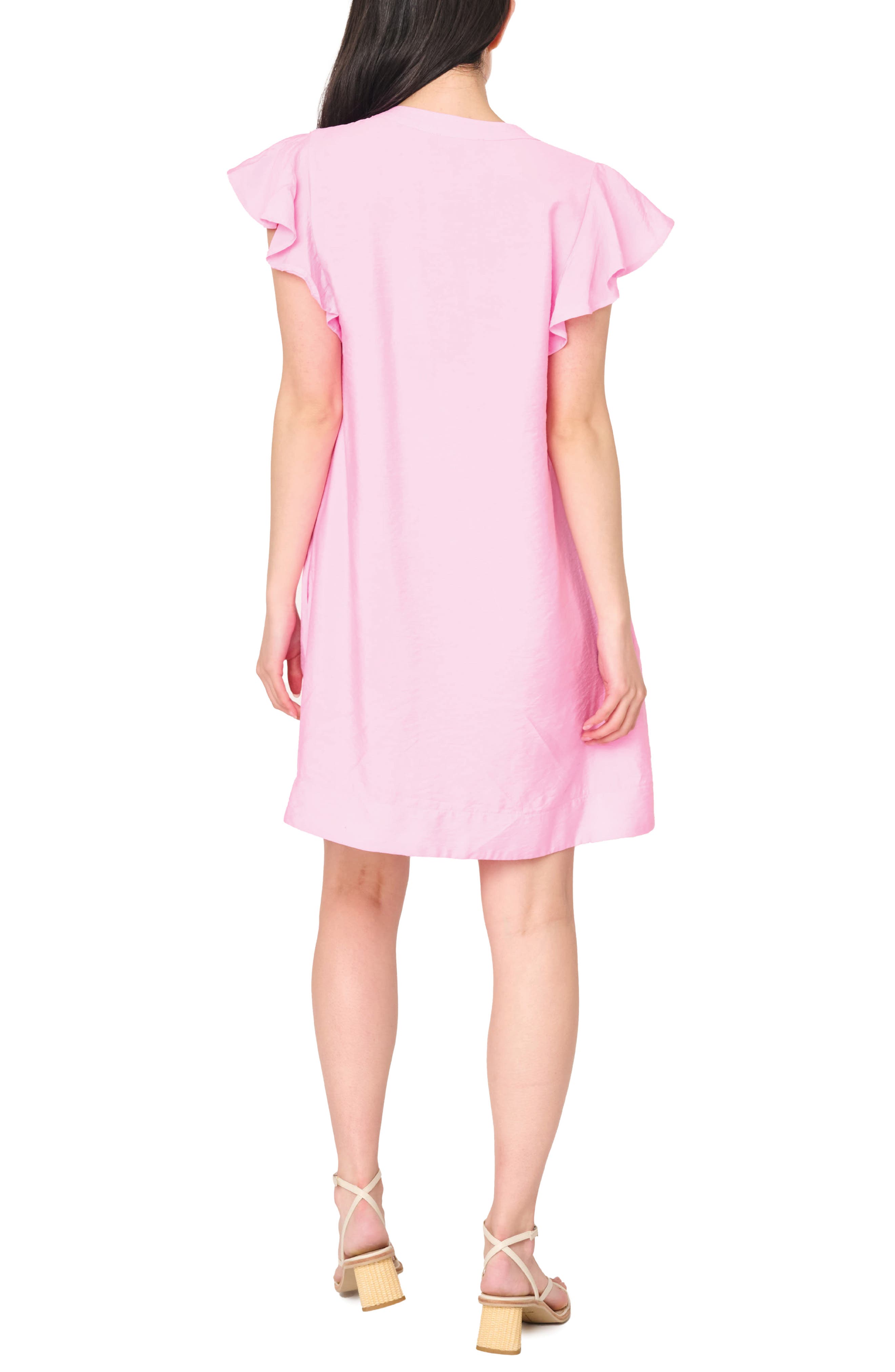 Flutter Sleeve Notch Neck Shift Dress - image 4