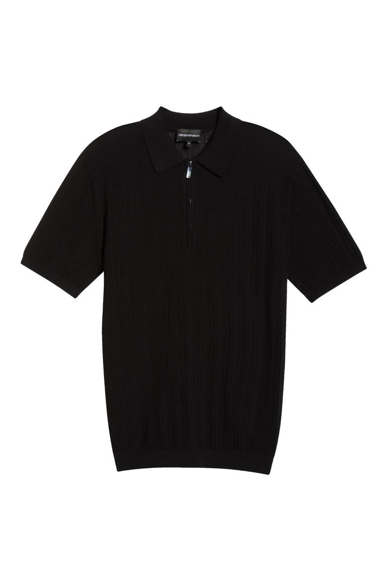 Textured Quarter Zip Polo, Alternate, color, SOLID BLACK