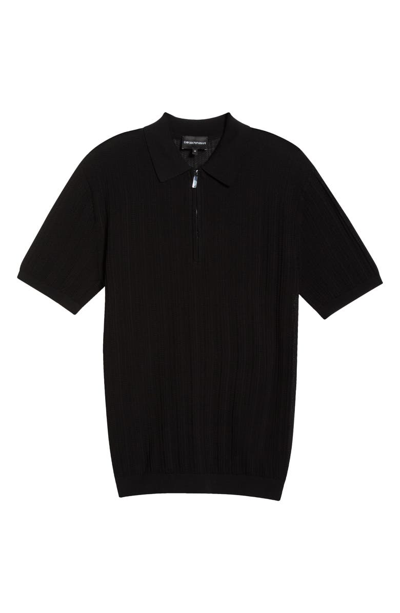 Emporio Armani Textured Quarter Zip Polo, Main, color, Solid Black