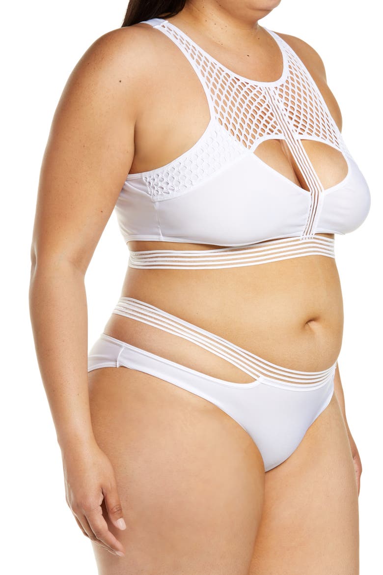 Mesh & Strap Detail Bra & Briefs Set, Alternate, color, WHITE