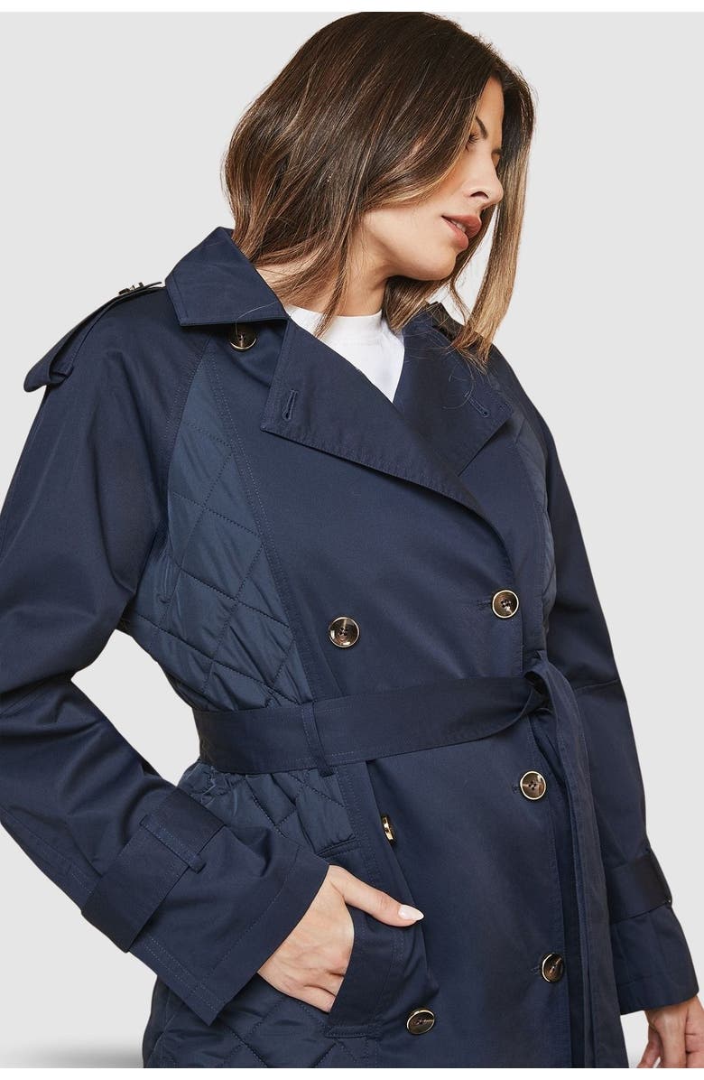 Wallis Padded Belted Trench Coat, Alternate, color, Navy