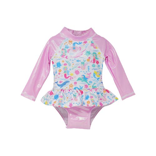 Flap Happy Girls' Sun Protective Upf 50+ Alissa Infant Ruffle Rash Guard Swimsuit In Mermaid Friends