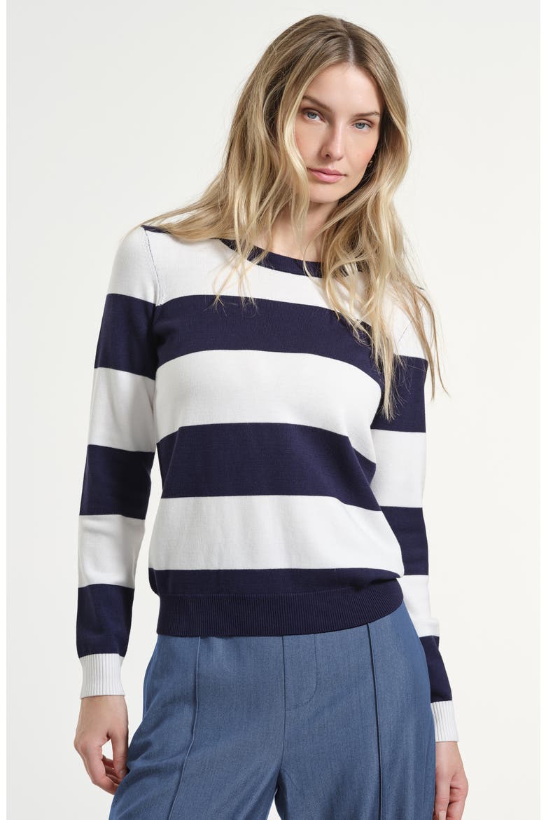Stripe Crewneck Sweater, Alternate, color, NAVY/ WHITE