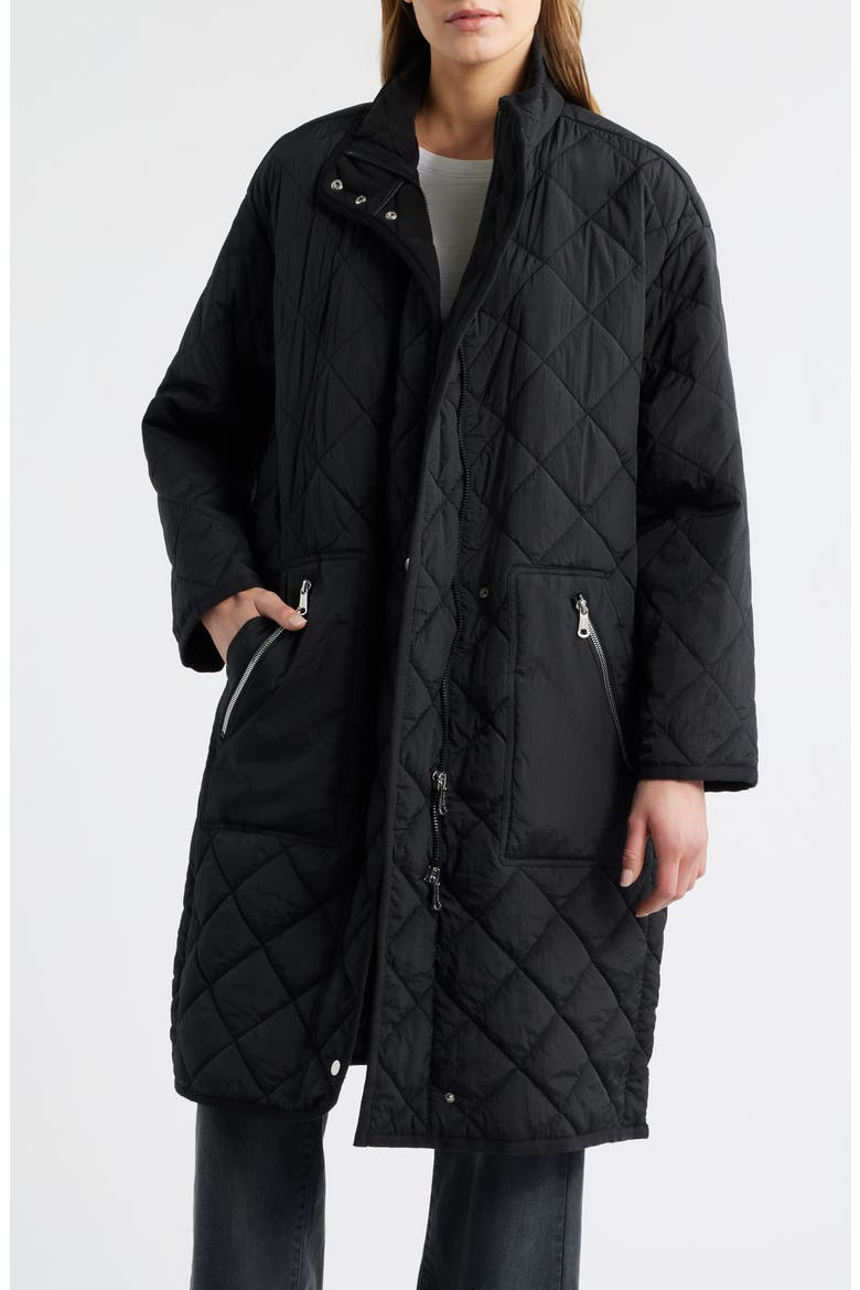 Quilted Long Coat, Alternate, color, BLACK