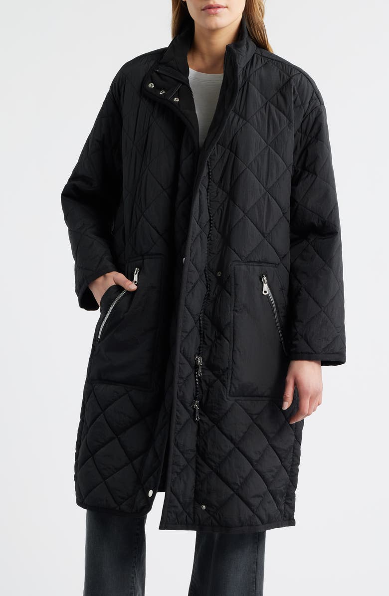 Bernardo Quilted Long Coat, Alternate, color, Black