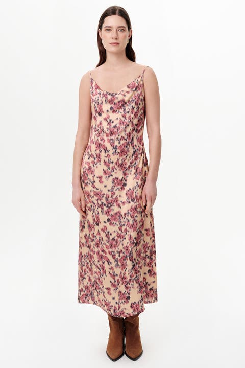 Strappy Cowl Neck Satin Midi Dress