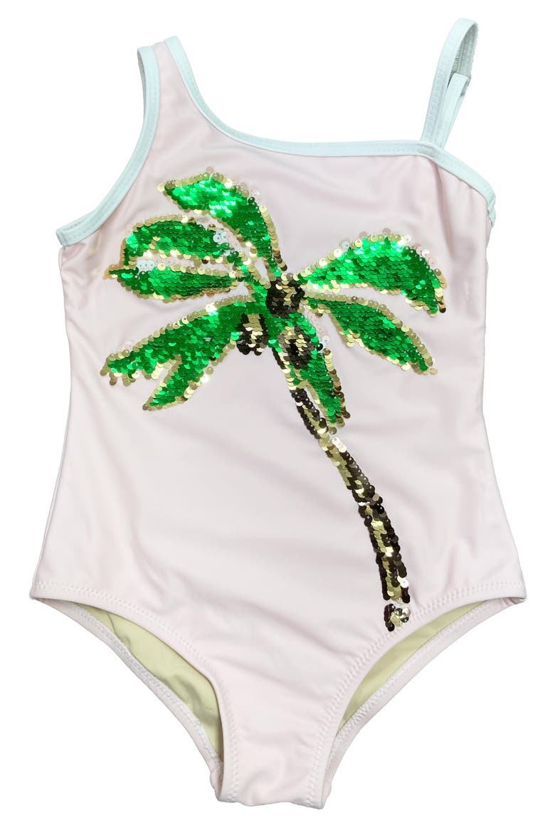 Kids' Sequin Palm One-Piece Swimsuit, Main, color, PINK